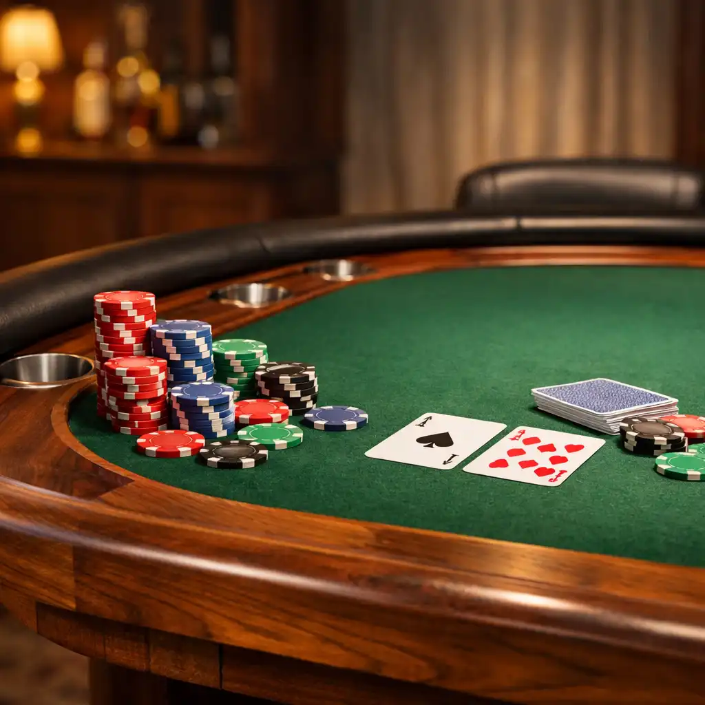 Profesionální pokerový stůl z ořechového dřeva s plstěným povrchem