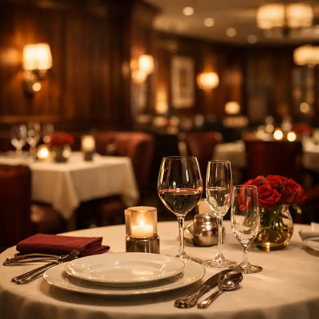 Elegantní interiér restaurace Talirastul s prostřeným stolem